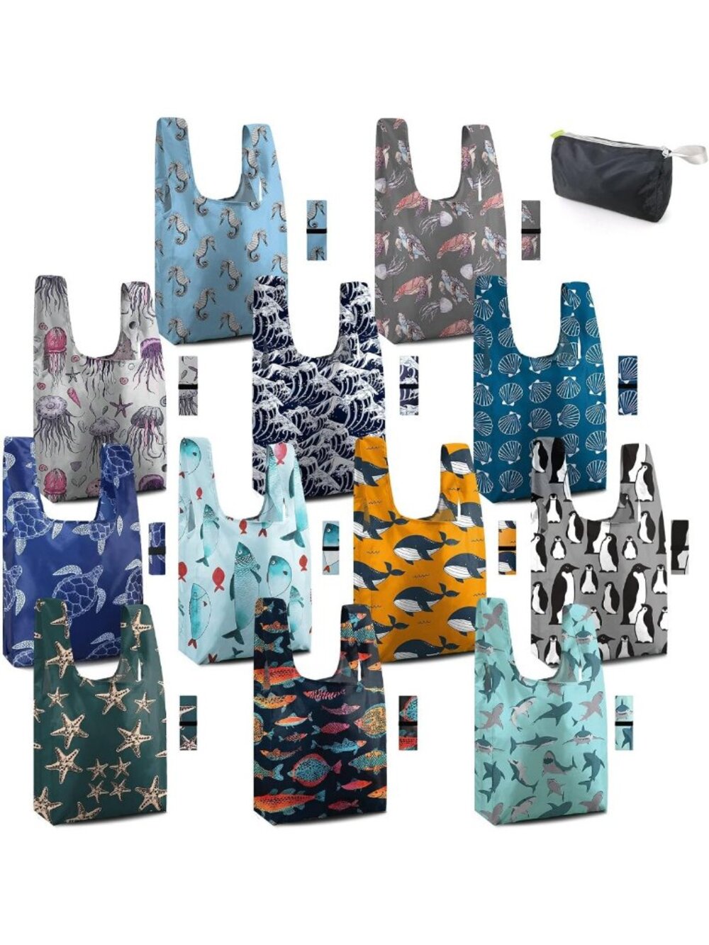 12-Pack Large Reusable Grocery Bags - Foldable, Washable, Heavy Duty Tote for
